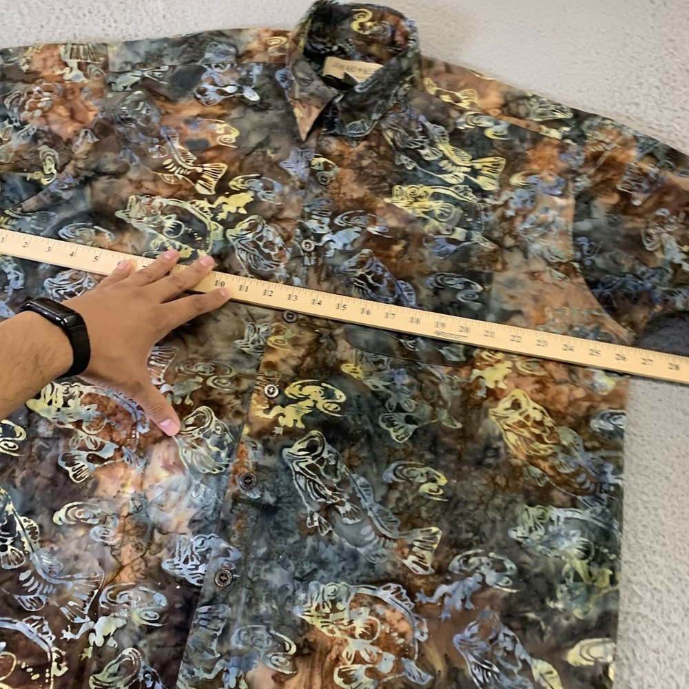 Johari West Shirt Mens XL Button Up Hawaiian Bass Fish All Over Print Pocket - Picture 5 of 9